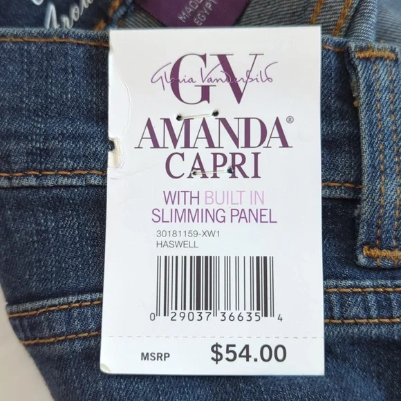 NWT Gloria Vanderbilt Amanda Slimming Effect Capri Denim Jeans 8 Blue Pockets - Picture 2 of 16
